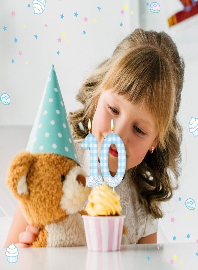 Conelist Cute Anime Themed Birthday Number Candles Kawaii Theme Birthday Cake Topper Blue and White Plaid, Cloud and Cake Pattern Candle for Girls Party Decor Supplies (Number 10) - Image 4